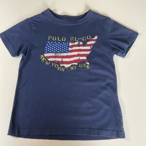 Ralph Lauren Polo Kids Navy Blue USA Map T-Shirt Size 6 Kids